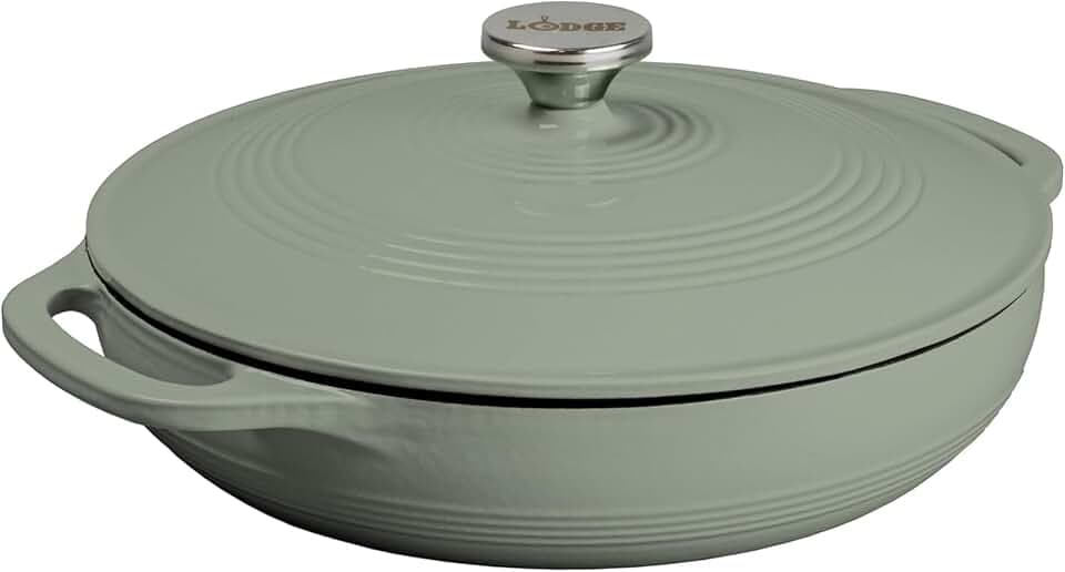 Lodge Essential Enamel Cast Iron Braiser, 3.6 Quart, Desert Sage
