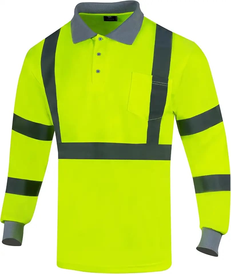 VENDACE Hi Vis Long Sleeve Safety Reflective Polo Shirts for Men ANSI Class 3 High Visibility Construction Work T Shirts