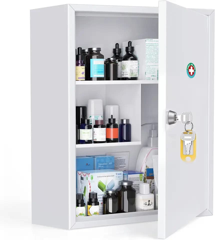 Uniclife Locking Medicine Cabinet, Medication Lock Cabinet with Keys