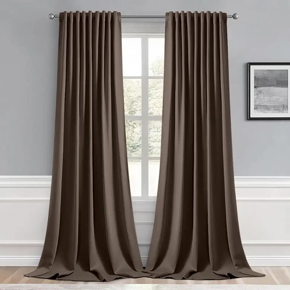MIULEE Chocolate Brown Back Tab Blackout Curtains 52x96 Inch Long 2 Panels