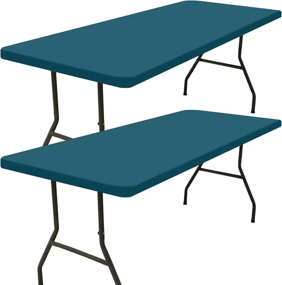 Smiry 2 Pack Rectangle Picnic Table Cloth, Waterproof Elastic Fitted Tablecloths, Washable Polyester Rectangular Patio Table Cover for Camping, Indoor and Outdoor (Peacock Blue, 30"x72")