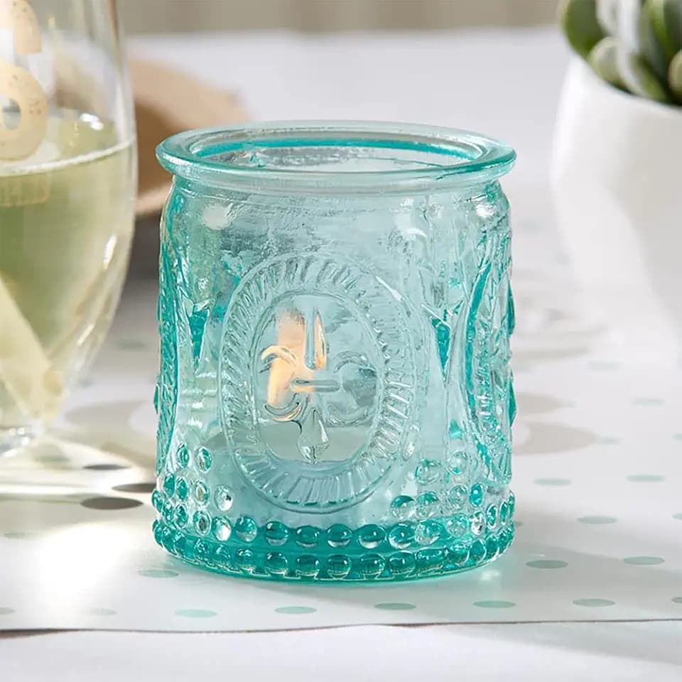 Kate Aspen Vintage Blue Glass Tealight & Votive Candle Holders (Set of 8), Farmhouse Decor, Room Decoration, Shelf Decor