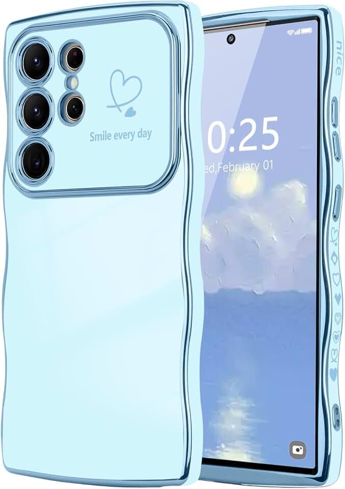 LCHULLE for Samsung Galaxy S25 Ultra Case for Women Girls Wave, Baby Blue
