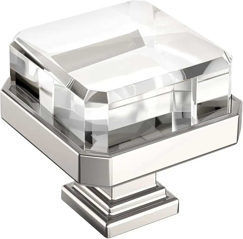 Amerock 1-3/8" Square Glacio Clear/Polished Nickel Cabinet Knob