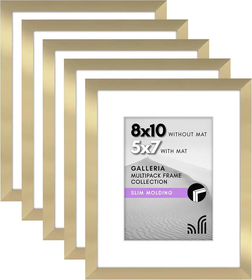 Americanflat 8x10 Picture Frame 5-Pack - Matted to 5x7 - Gold