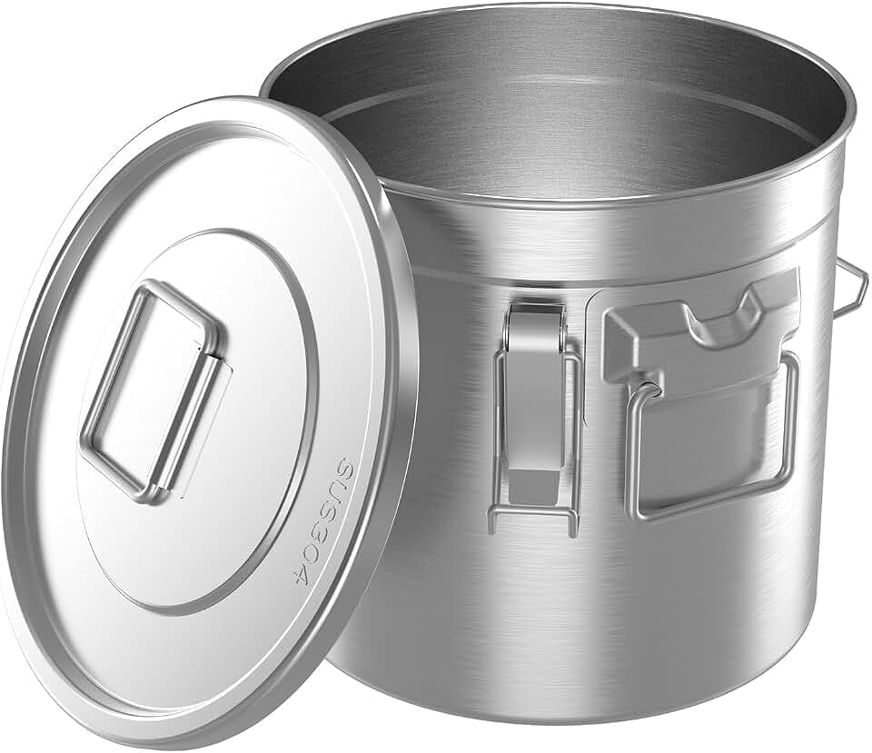 304 Stainless Steel Airtight Canister with Lids, 5.5Gal Canisters Container with Lids and Sturdy Locking Clamp,Bucket Food Storage Containers Airtight for Rice, Pet Food, Grain, Coffee Bean