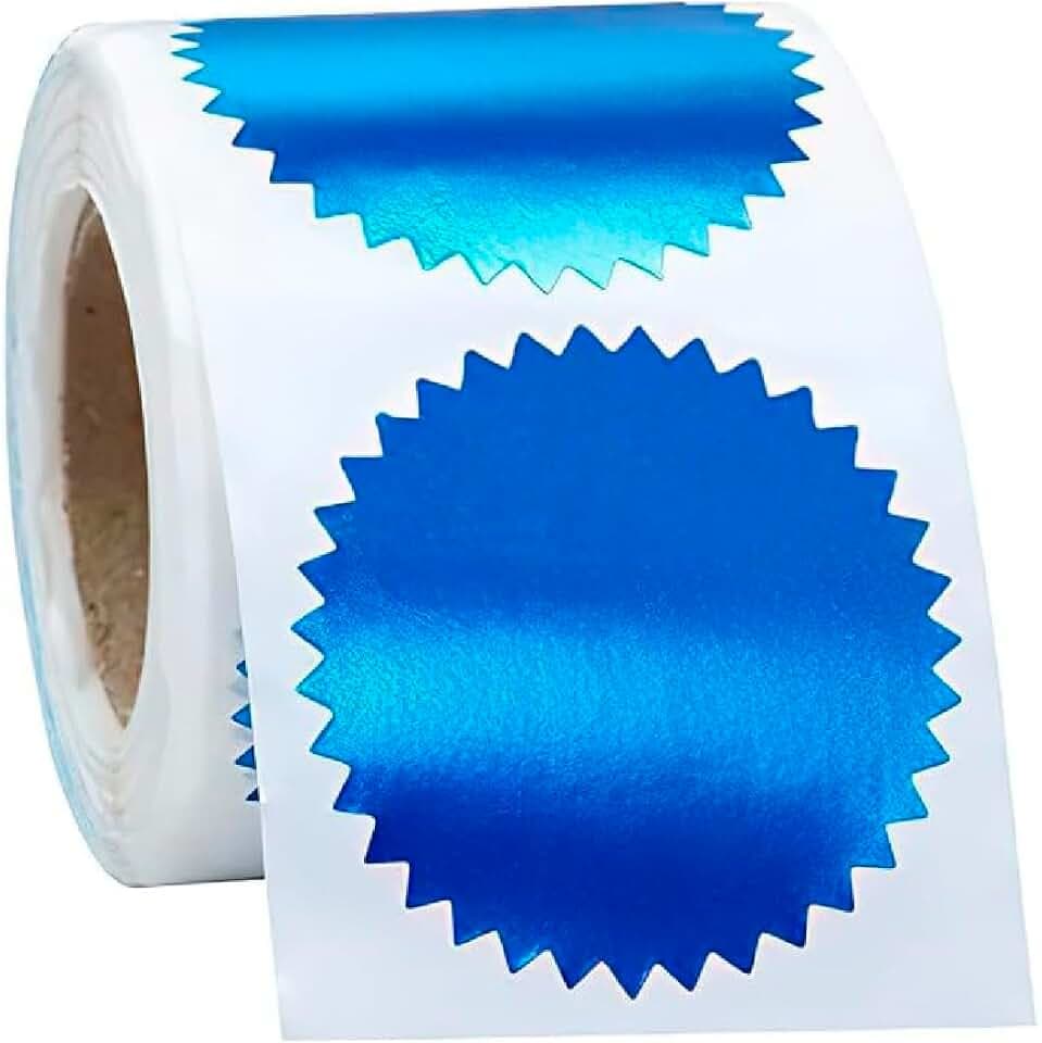 Embossing Stickers 2" Round Labels Rose Red Foil Blank Stickers Metallic Seals for for Certificates, Notary, Embossing Seals, Awards, Corporate, 250 Stickers (Blue)