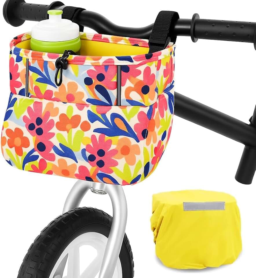 ANZOME Kids Bike Basket, Colorful Blocks Large Bicycle Basket, Bicycle Handlebar Bag, Waterproof Fabric Colorful Bike Basket for Women, Men, Kids