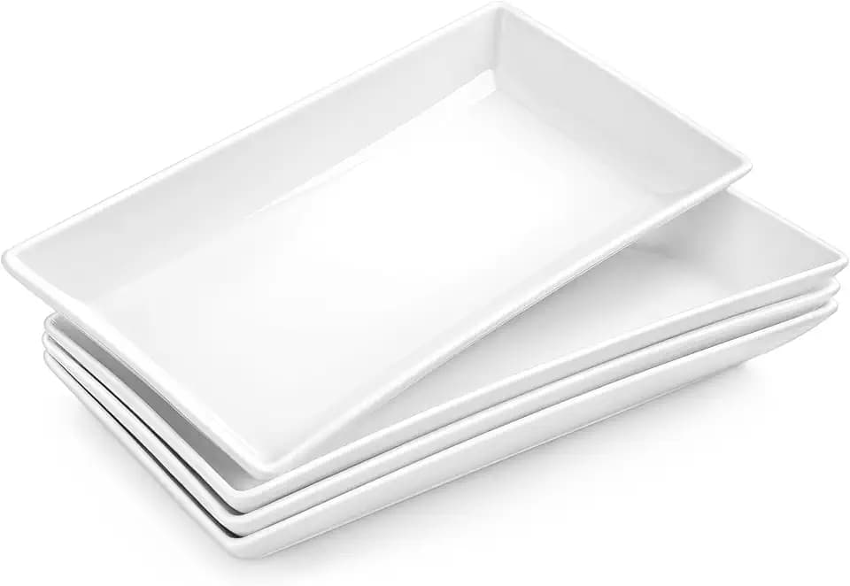 MALACASA Porcelain Serving Platters Set of 4,12 in Rectangular White Trays