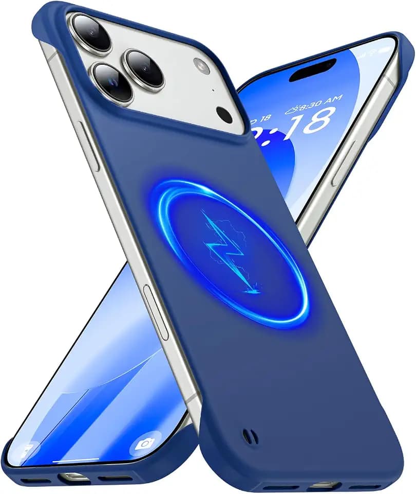 GRECAZO Magnetic Slim Frameless Case for iPhone 17 Pro, Blue