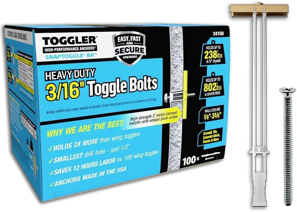 TOGGLER SNAPTOGGLE Toggle Bolt 3/16-24 UNC, 100 Pack, Flat Head