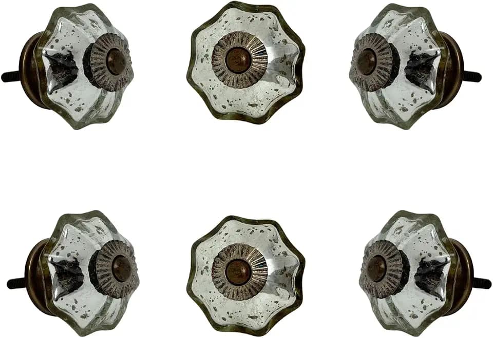 Perilla Home Set of 6 Mirror Melon Antique Glass Knob for Kitchen Cabinets - Crystal Glass Handles and Pull Knob for Dresser Drawer | Living Room | Kitchen | Bathroom | Closet Cupboard Furniture