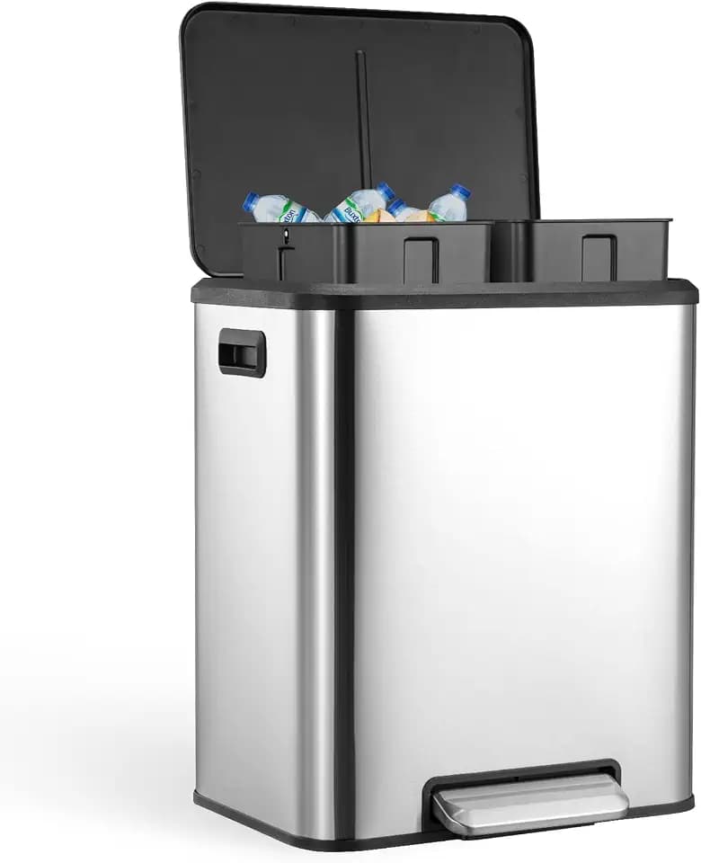 Garvee Dual Trash Can Stainless Steel Kitchen Recycling Bin Foot Pedal