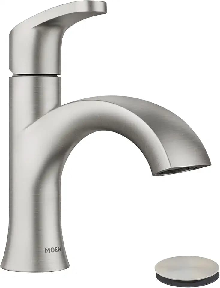 Moen Karis Spot Resist Brushed Nickel One-Handle Single Hole Bathroom Sink Faucet with Optional Deck Plate, 84346SRN