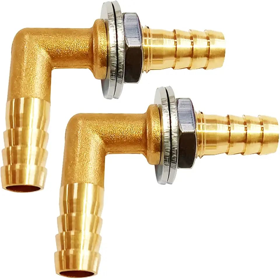 Uenede Brass 3/8 Inch Barb 90 Degree Elbow Bulkhead Fitting, 2PCS