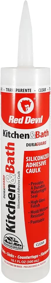 Red Devil 0408 Silicone Acrylic Caulk & Sealant, 100% Waterproof, Paintable, Clear Caulking for Kitchen, Bathroom, Window, With Duraguard, 10.1 oz, Clear, Made in USA