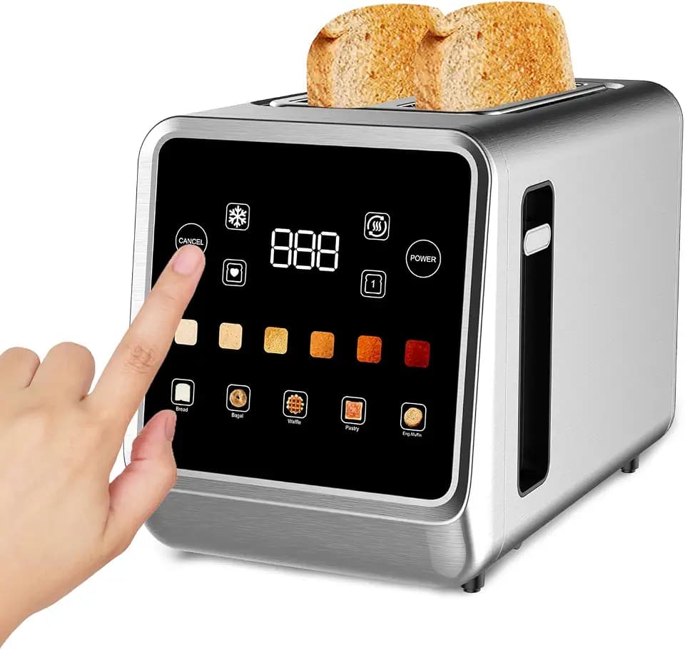 Touch Screen Toaster 2 Slice with LCD Display Stainless Steel Digital Timer Toasters 6 Bread Types& 6 Shade Settings Smart Extra Wide Slots Tostadora With Bagel Cancel,Defrost Functions