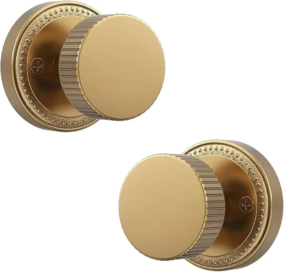 Asidrama 2 Pack Champagne Bronze Dummy Door Knob, Non-Turning Decorative Door Lever with Door Knobs for Closet, French Double Doors, Pantry & Interior Push/Pull Use
