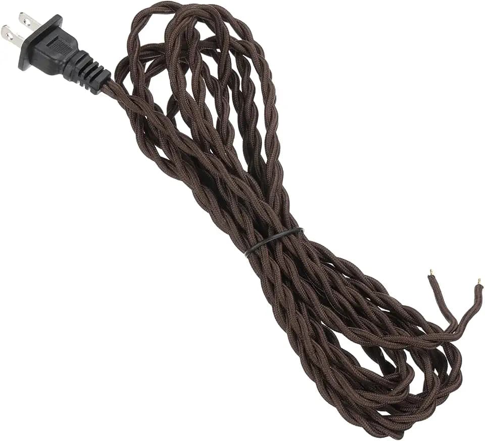 uxcell 8Ft 18/2 Twisted Cloth Covered Lamp Cord with Plug, Brown