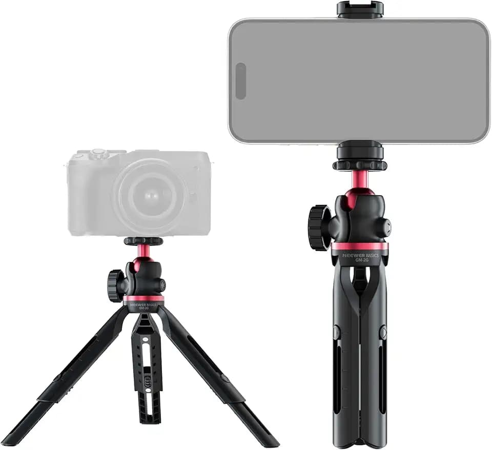 NEEWER Entry Level Version Mini Stativ für Kamera, 360° Kleiner tragbarer Tischhalter für DSLR Webcam und Handy, Selfie Stick Griff kompatibel mit iPhone Samsung Android, Videoaufzeichnung, GM-2G