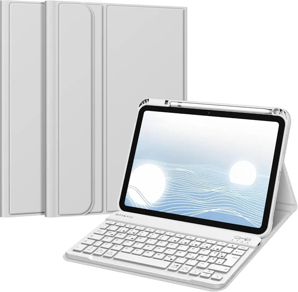 FINTIE Tastatur Hülle für iPad (A16) 11./10. Generation (11/10.9 Zoll) | Magnetisch Abnehmbare Deutsches QWERTZ-Layout Bluetooth Tastatur, TPU Rückschale Schutzhülle mit Stifthalter, Silber