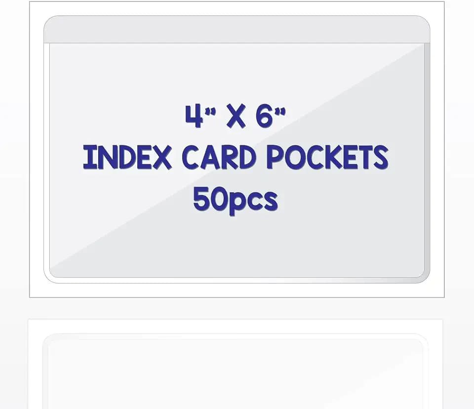 IMAGAME Clear Adhesive 4" x 6" Index Card Pockets, Labels Holders, 50 Pack