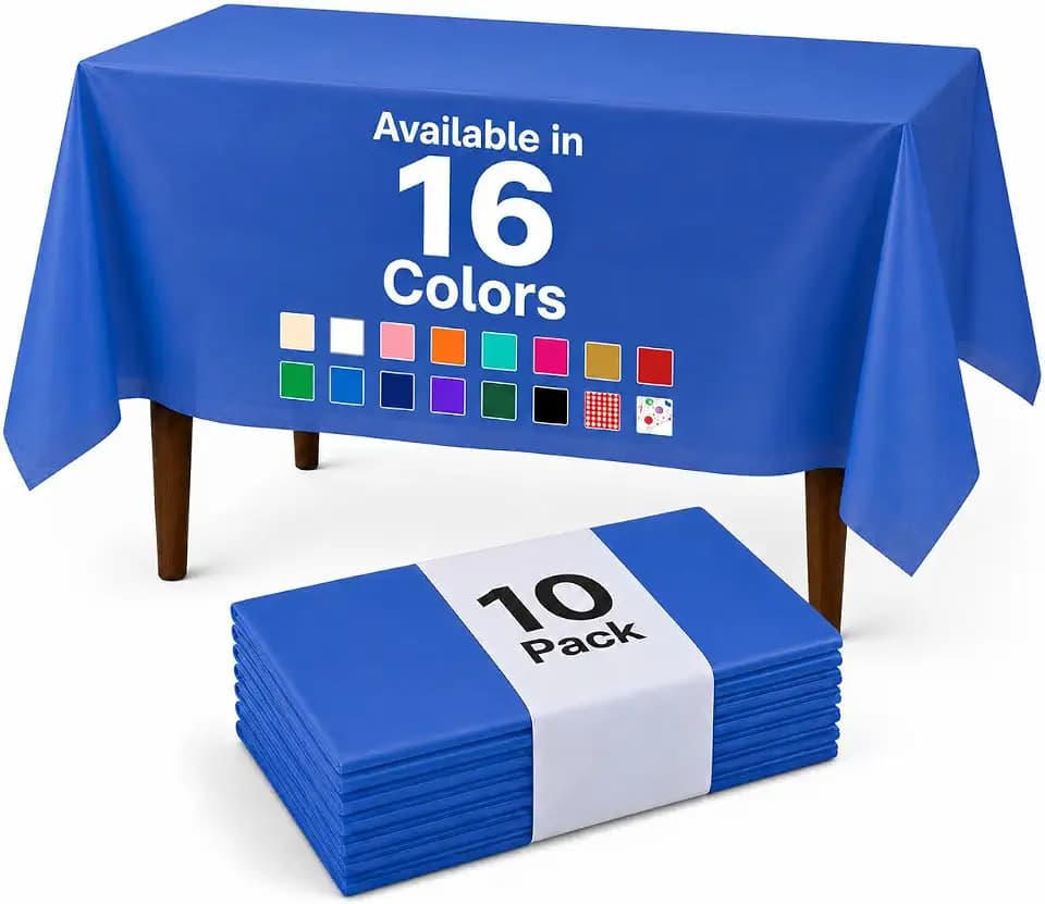 Auros 10-Pack Plastic Tablecloths, 54x108 Inch Disposable Table Covers, 8FT