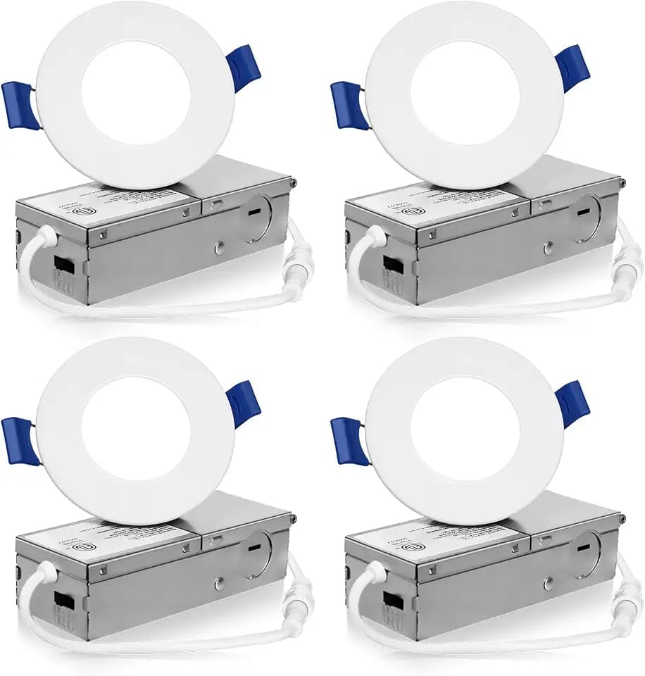 Meconard 4 Pack 3 Inch 5CCT LED Recessed Lighting, Canless Wafer Downlight