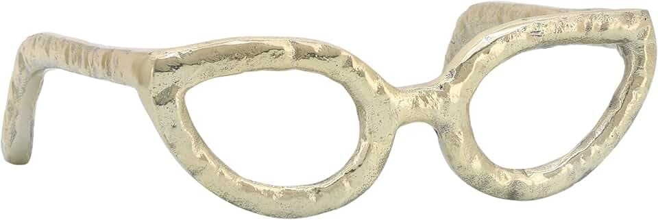NESS AND JORD Cateye Glasses Decorative Object – Aluminum Sculpture Modern Home Decor Ornament – Shelf Styling & Coffee Table Decor for Bathroom, Office & Living Room – 7"x3", Gold