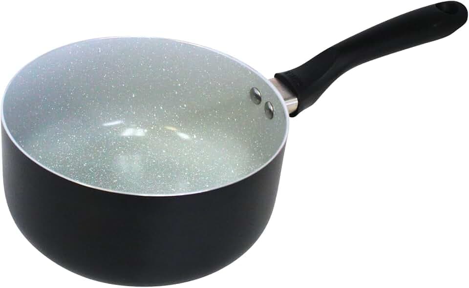 IMUSA 2 Qt Premier Cera Aluminum Gray Speckled Ceramic Saucepan, Black