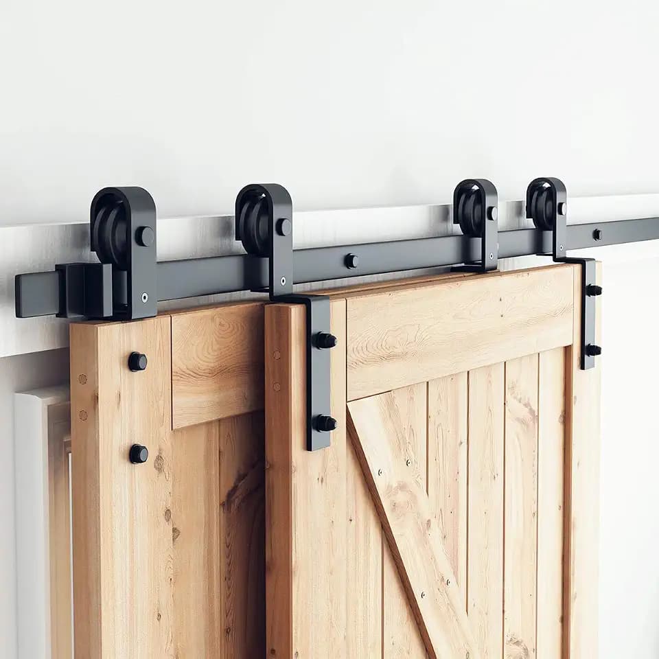 SMARTSTANDARD 6.6 FT Bypass Sliding Double Barn Door Hardware Kit, Black