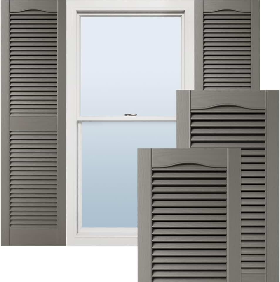 Ekena Millwork Lifetime Vinyl LL1S14X03600TG Standard Cathedral Top Center Mullion, Open Louver Vinyl Shutters, w/Installation Shutter-Lok's & Matching Screws (Per Pair), 14 1/2"W x 36"H, Tuxedo Grey