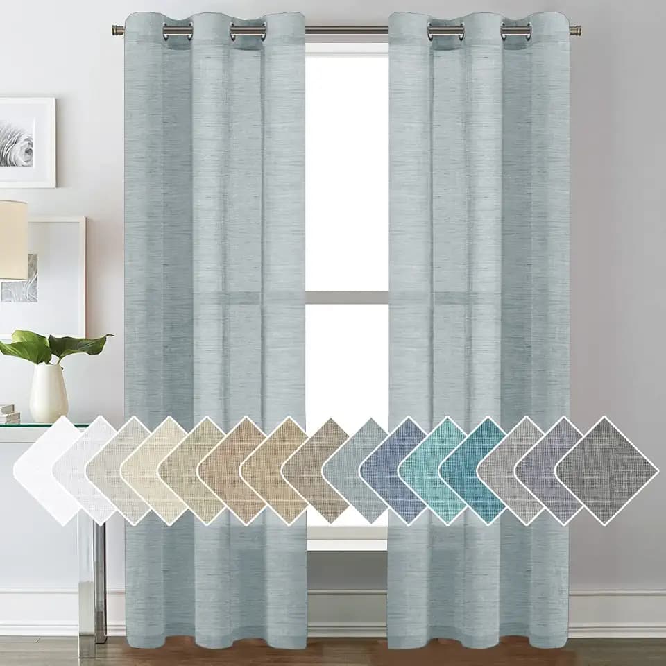 H.VERSAILTEX Teal Linen Sheer Curtains 84" 2 Panels Grommet