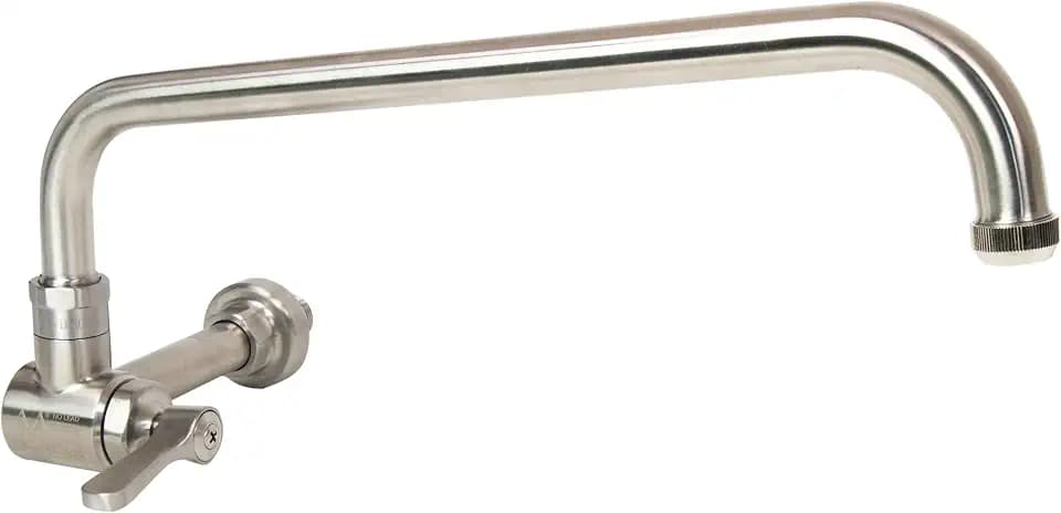 Single Wall Mount Commercial Manual Wok Range Faucet with 14" Swing Spout, All Stainless Steel Construction for Restaurant Kitchen NSF Approved