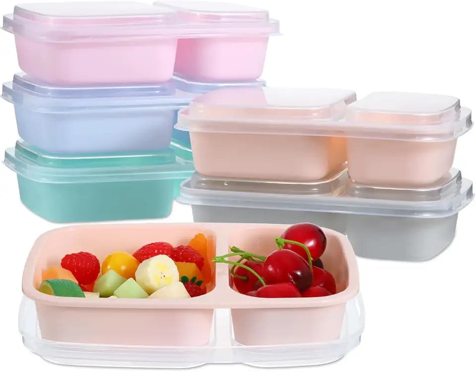 Honeydak 5 Pack 2-Compartment Snack Lunch Container 8.9x6.1'', Pastel