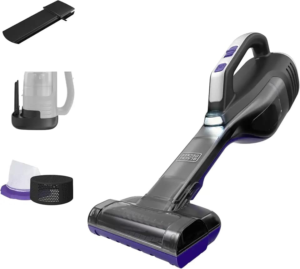 BLACK+DECKER dustbuster Reveal Pet Hair Vacuum, Hand Held Vacuum Cordless Portable for Home and Car, Rechargeable, LED Light, Powerful Suction, Includes Pet Brush and Crevice Tool (HLVD320BP07)