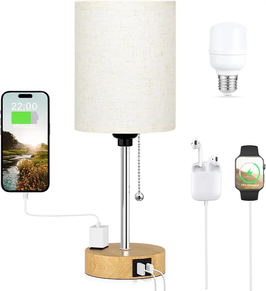 Small Bedside Table Lamp for Bedroom, Desk Lamp with USB Ports for Dorm