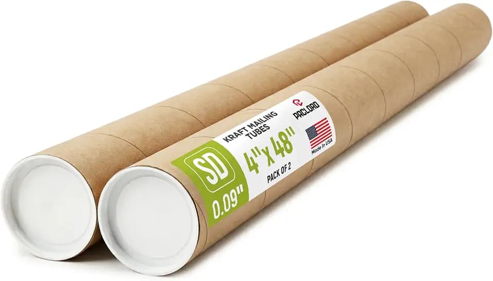 4" x 48" Made in USA Kraft Paper Mailing Tube, 2 Tubes, 4 Caps