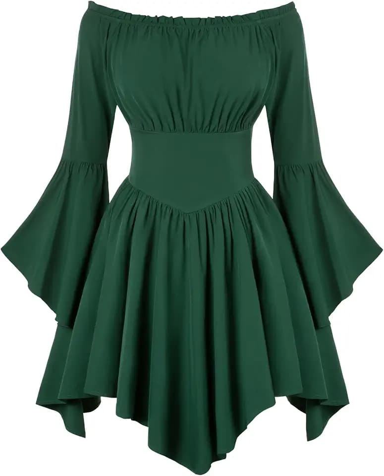 SCARLET DARKNESS Damen Piratenkleid schulterfrei Glockenärmel Renaissance