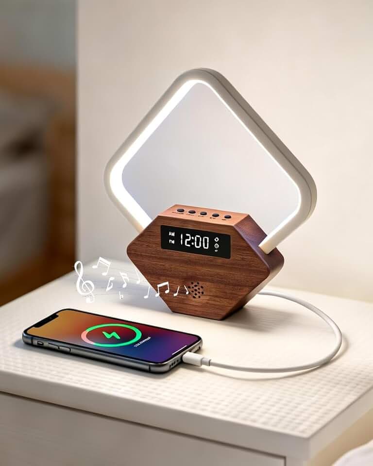Sunrise Alarm Clock for Bedrooms 15 Soothing Sounds White Noise Machine for Sleeping Auto-Sleep Timer 3 Color Desk Lamp with Charger PD 22.5W Charging 10 Ringtones Digital Clocks for Bedrooms