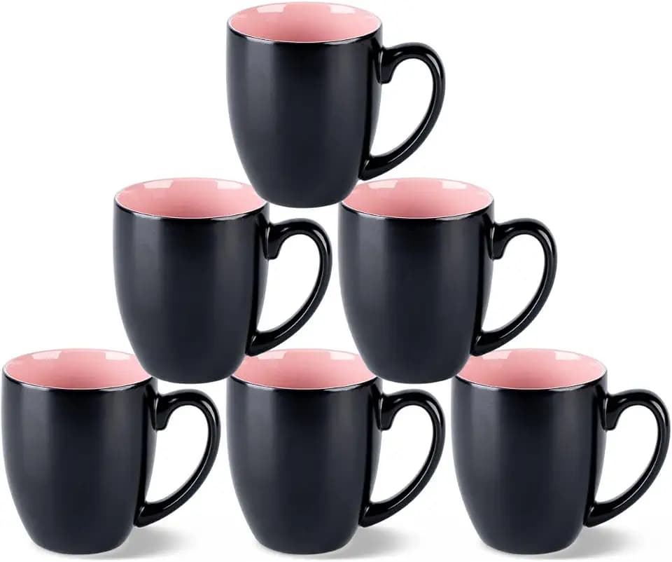 GBhome 16 oz Coffee Mugs Set of 6, Ceramic Coffee Cups- Pink