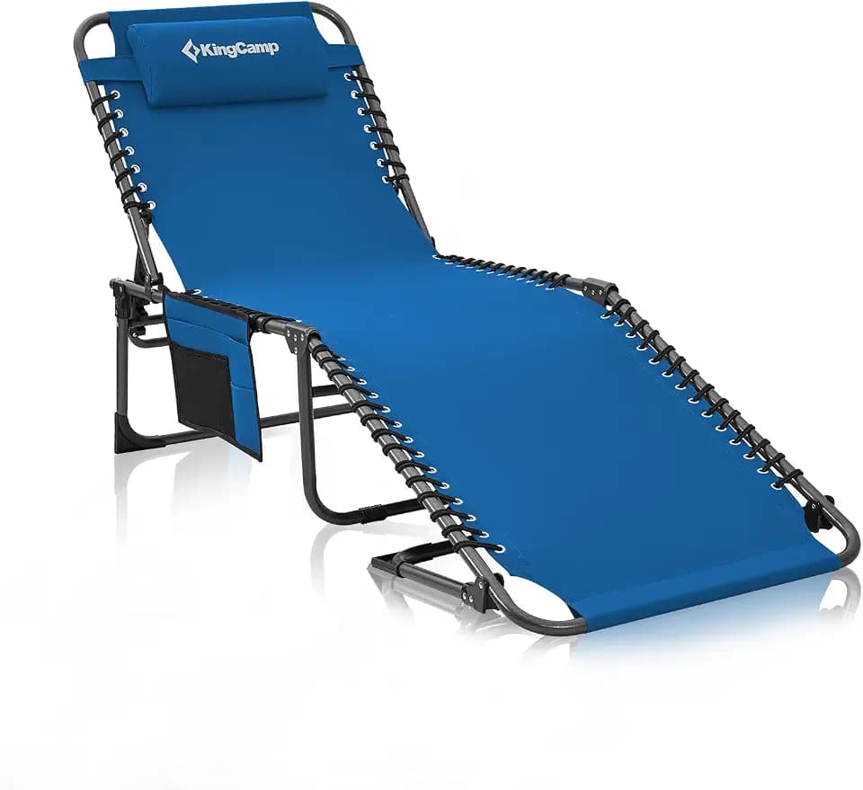 KingCamp Reclining Lounger Chair Camping Cots, 74.8" x 23.2" x 13.3", Blue