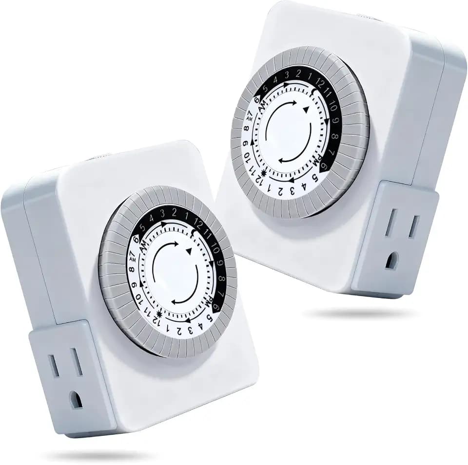 24-Hour Mechanical Outlet Timer, MDCMLKS Timers for Electrical Outlets Indoor with 2 Grounded Outlets, Daily ON/Off Cycle, 3 Prong Plug-in Light Timers Indoor for Holiday Lights, Lamps, 2 Pack