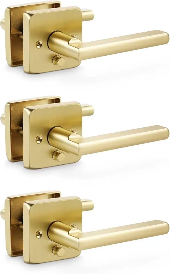 Linkaa Gold Keyless Door Lock with Lever Handles Interior for Bed&Bath