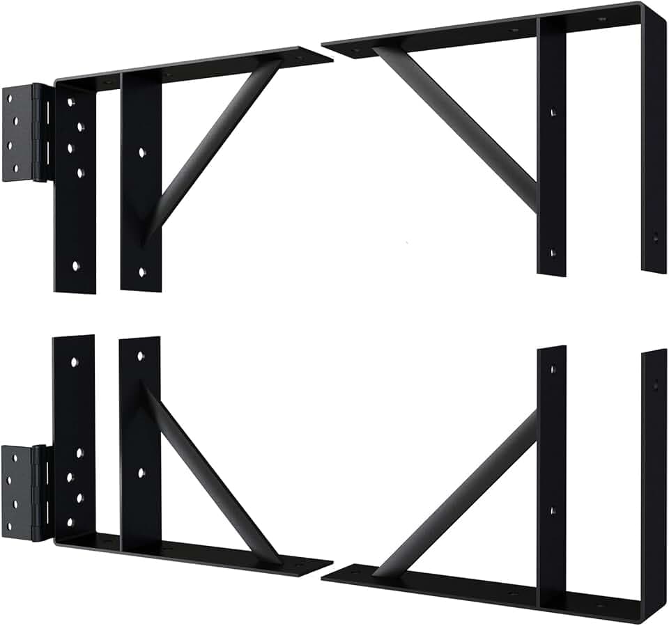 JUBEST Heavy Duty Gate Bracket Kit for Wood Fence Gates, Black