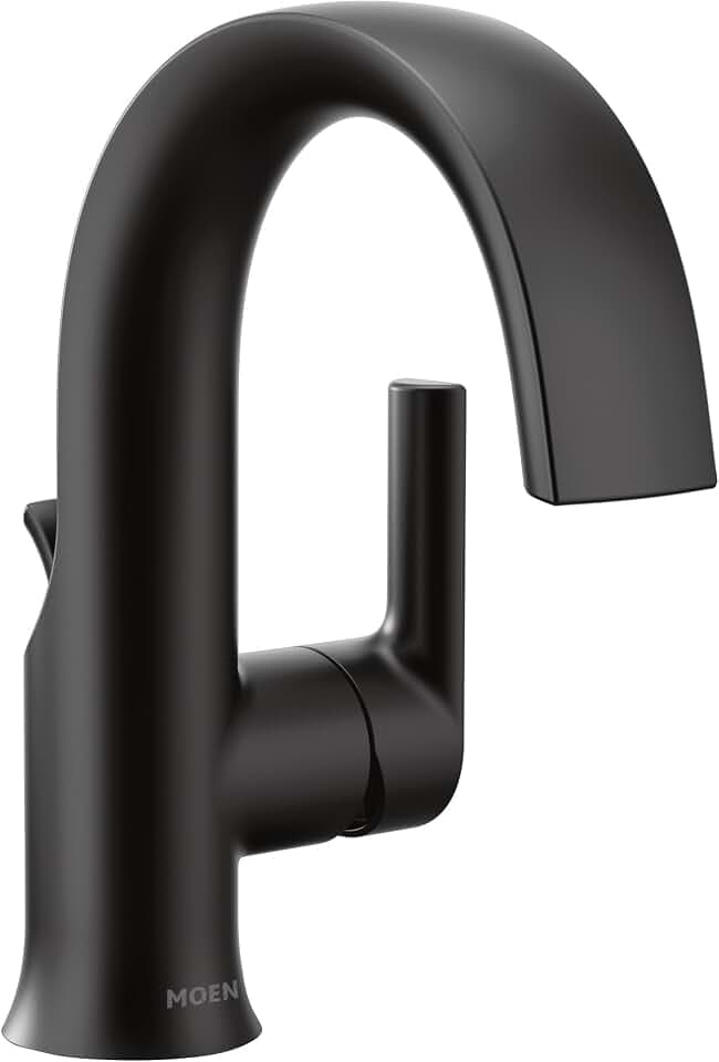 Moen Doux Matte Black Contemporary One-Handle High Arc Laminar Stream Bathroom Faucet, S6910BL