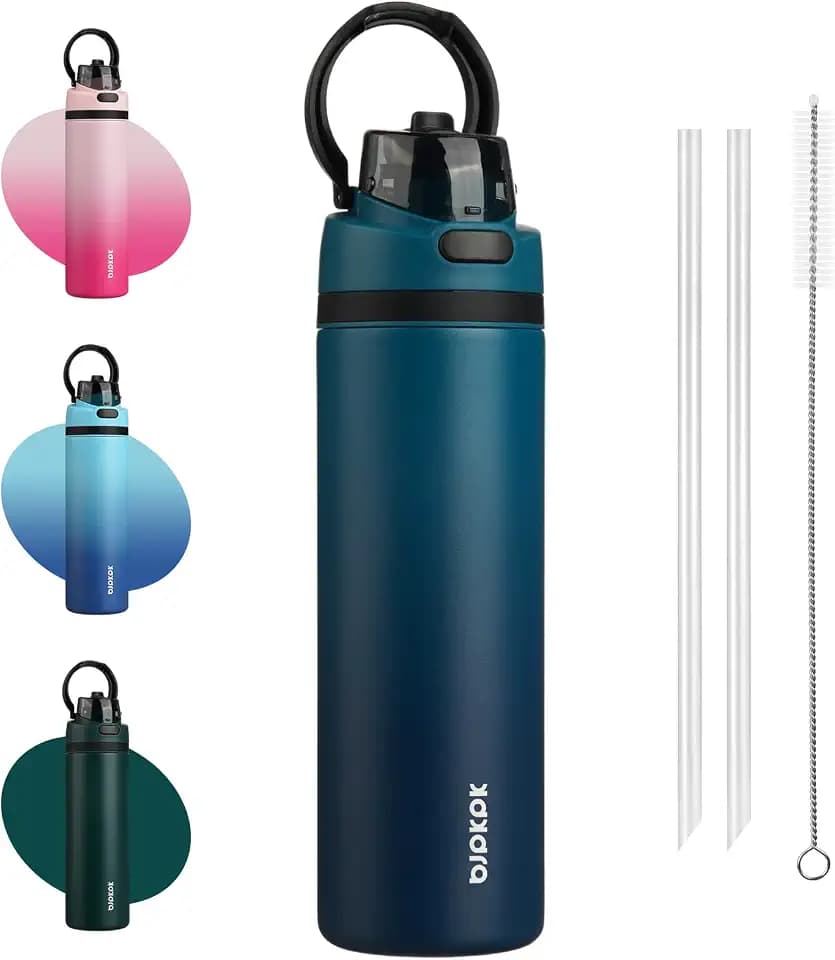 BJPKPK 25oz Insulated Water Bottle with Straw Lid & Handle, Stainless Steel
