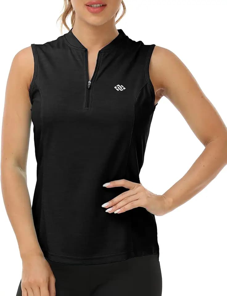 Women's Sleeveless Tennis Shirt Golf Shirts for Women Quick Dry Pickleball Shirts UPF 50+ Sportswear T-Shirts with Zipper