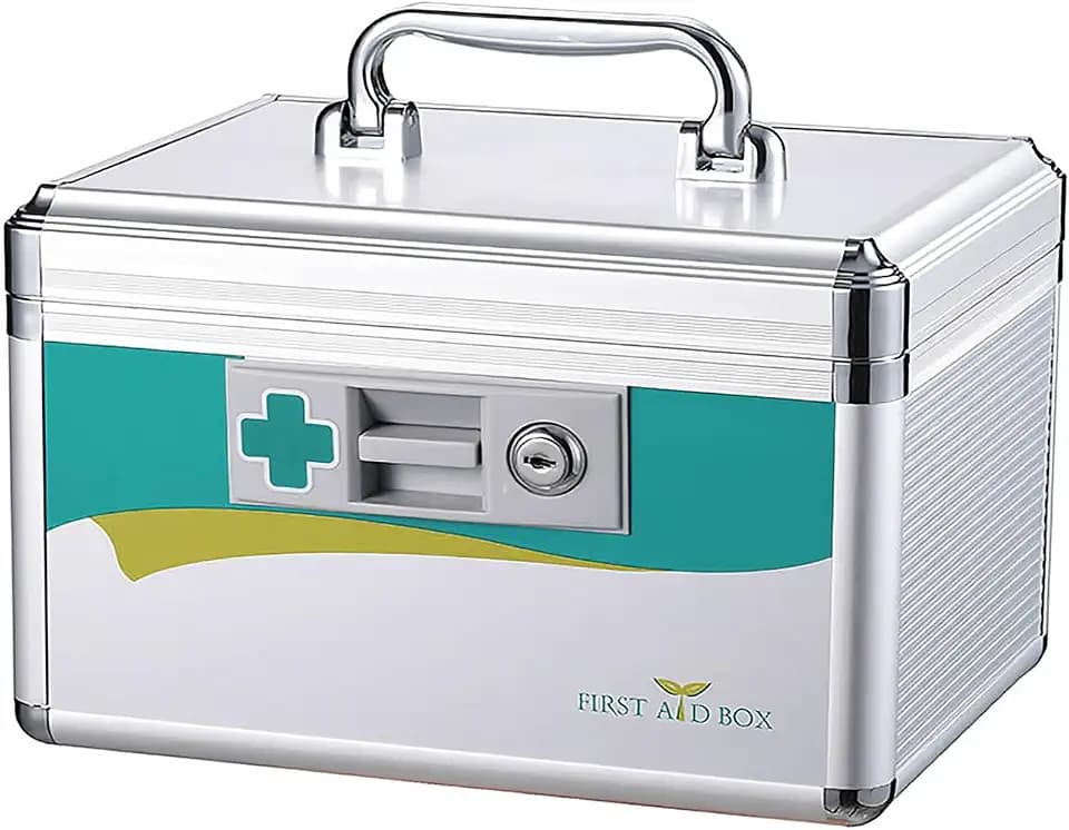 TUKA-i-AKUT 7,6L Alu Medizinkoffer Abschließbar, Portable Erste Hilfe Koffer, Aluminiumlegierung Arzneimittel Aufbewahrungsbox mit Tragegriff, Kindersicher Medikamentenkoffer 26x18x17cm, TKD6400-S