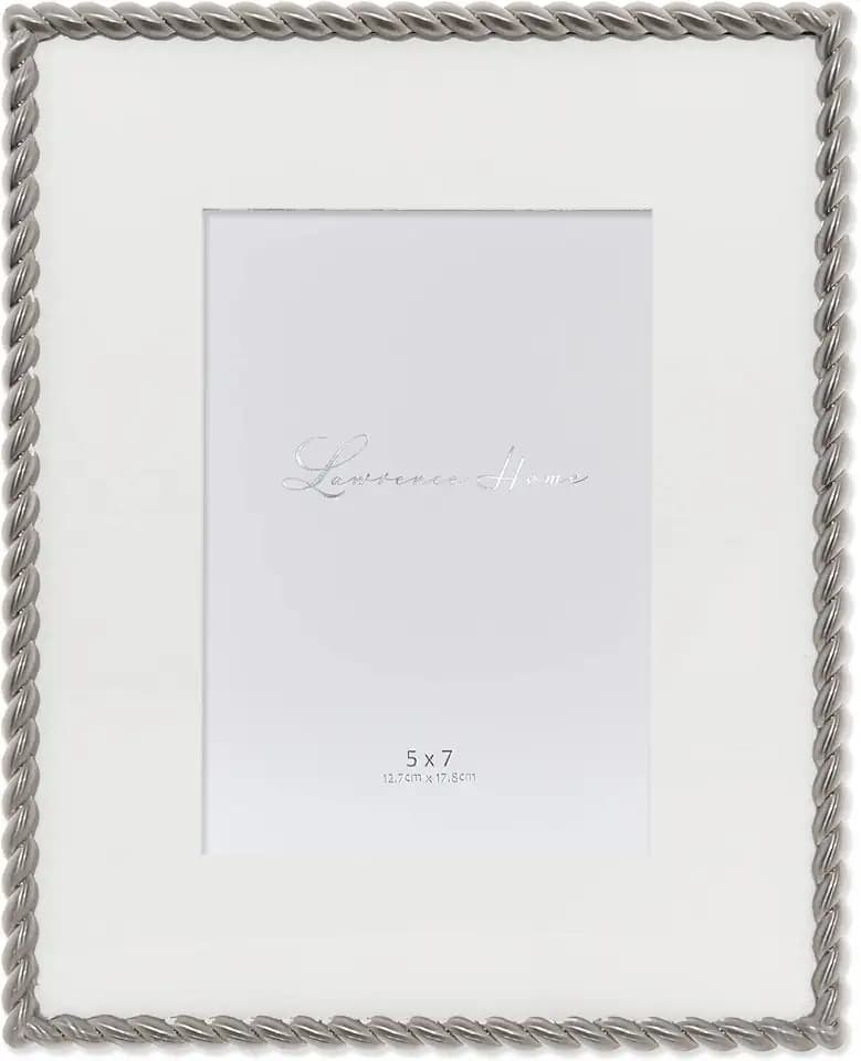 Lawrence Frames Metal Frame, Rope Design, Brushed Nickel, 8x10 (5x7 mat)